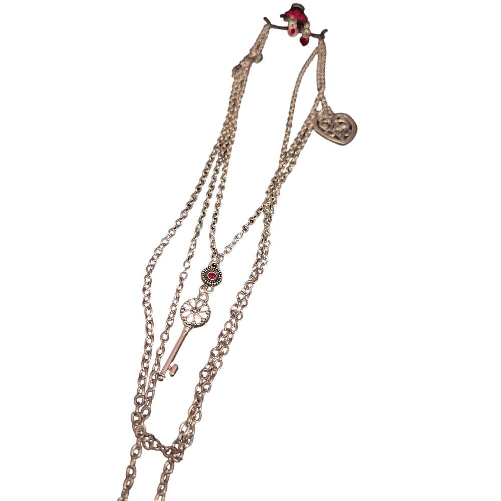 Vintage-Inspired Multi-Strand Necklace‎ with Charms and Tassel Pendant R-66